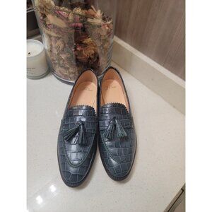 J.Crew Modern Academy Loafers in Dark Moss Green Croc Embossed Size 9